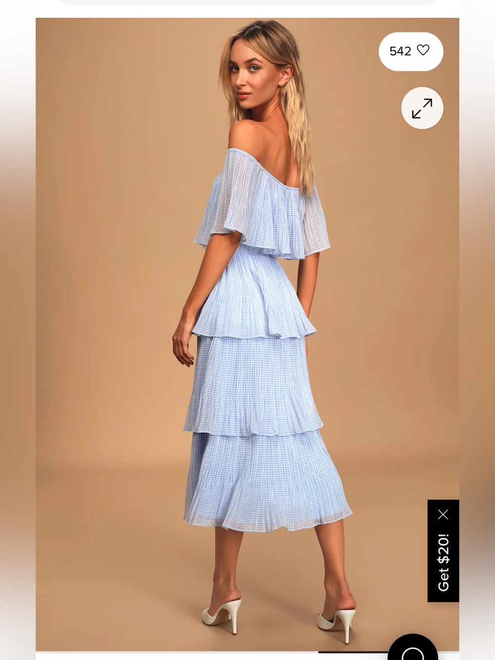 Lulu's Light Blue Gingham Tiered Off-Shoulder Midi Dress S - Picture 3 of 11